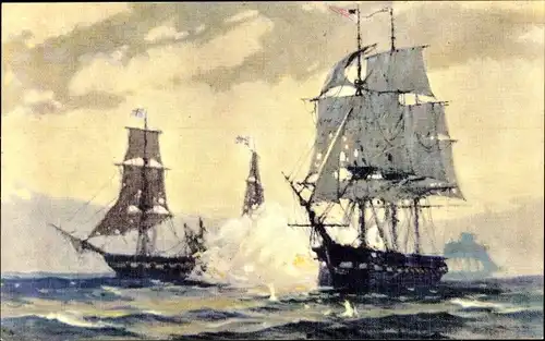 Ak Ship Constitution besiegt Ship Cayne und Ship Levant, 1815