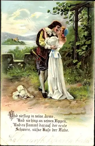 Präge Ak Trompeter von Säckingen, küssendes Liebespaar, Burg, Reim