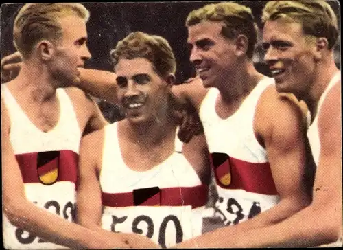 Sammelbild Heinerle, Leichtathletik, Europameister 4x100 Meter, Germar, Fütterer, Hary, Mahlendorf