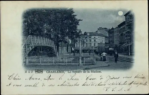 Mondschein Ak Charleroi Wallonien Hennegau, Square de la Station