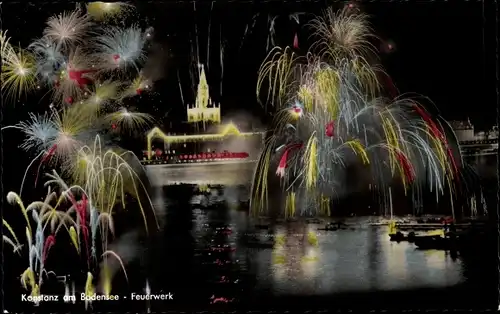 Ak Konstanz am Bodensee, Feuerwerk, Nacht