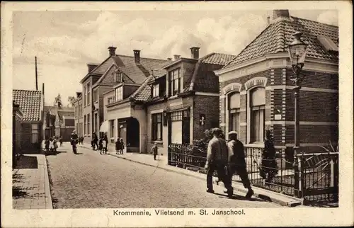 Ak Krommenie Nordholland, Vlietsend mit St. Janschool