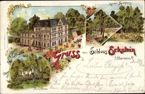 Litho Wuppertal Barmen, Schloss Eckstein mit Park, Spielplatz