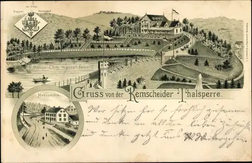 Litho Remscheid im Bergischen Land, Talsperre, Mebusmühle, Hotel Restaurant