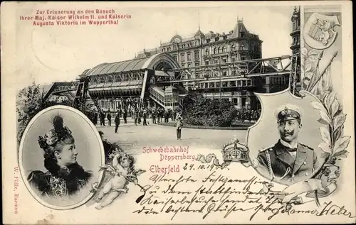 Ak Wuppertal Elberfeld, Schwebebahnhof Döppersberg, Kaiser Wilhelm II, Kaiserin Auguste Viktoria