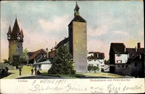 Ak Lindau Bodensee, Diebsturm mit Peterskirche