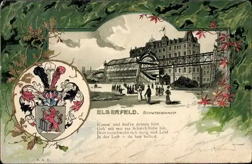 Präge Wappen Litho Elberfeld Wuppertal in Nordrhein Westfalen, Schwebbahnhof