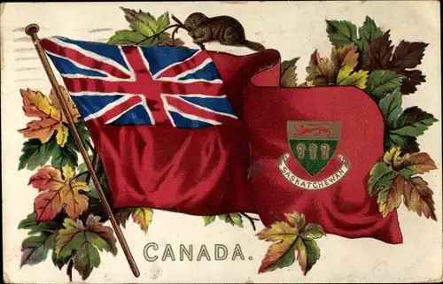 Präge Ak Kanada, Britische Fahne, Laubblätter