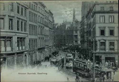 Mondschein Ak Hamburg Altstadt, Großer Burstah