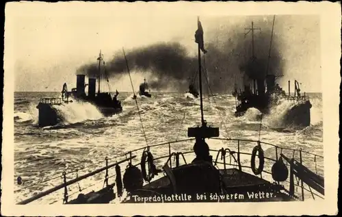 Ak Deutsche Kriegsschiffe, Torpedoflottille bei schwerem Wetter