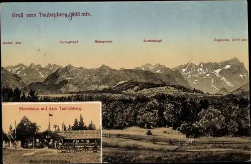 Ak Warngau in Oberbayern, Taubenberg, Blockhaus, Krottenkopf, Zugspitze