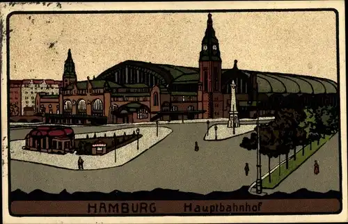 Steindruck Ak Hamburg, Hauptbahnhof, Straßenseite