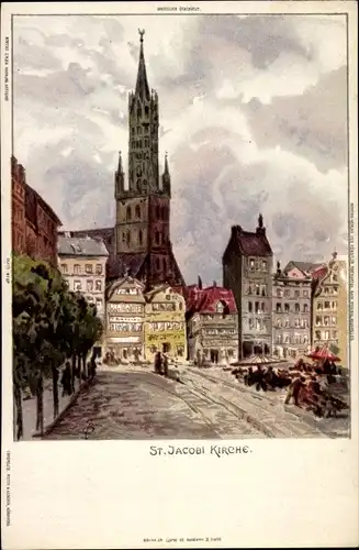 Litho Hamburg Altstadt, St. Jacobi-Kirche