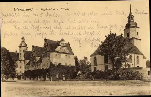 Ak Wermsdorf in Sachsen, Jagdschloss, Kirche