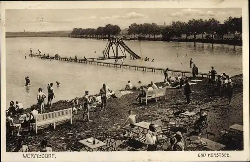 Ak Wermsdorf in Sachsen, Bad Horstsee, Steg, Rutsche, Badegäste