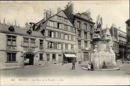 Ak Rouen Seine Maritime, Place de la Pucelle, Fontaine Jeanne d'Arc