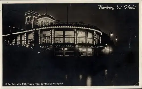 Ak Hamburg Nord Uhlenhorst, Uhlenhorster Fährhaus, Restaurant Schwegler, Nachtbeleuchtung