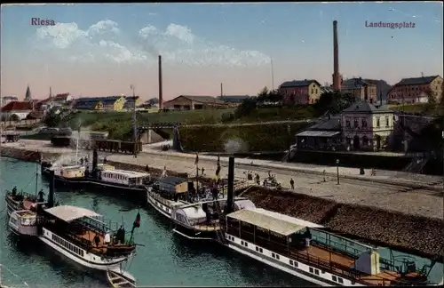 Ak Riesa an der Elbe, Landungsplatz, Dampfer Riesa