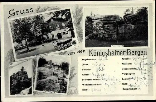 Ak Königshain in der Oberlausitz, Bergrestaurant zum Hochstein, Königshainer Berge, Teufelsstein