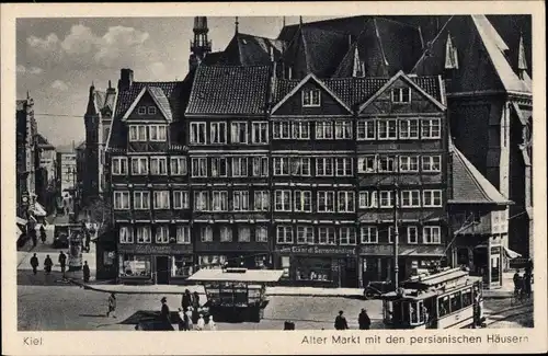 Ak Kiel, Alter Markt, persianische Häuser, Straßenbahn