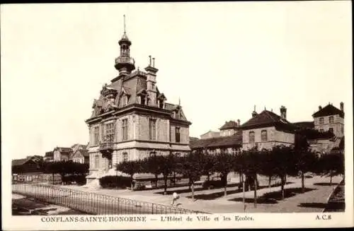 Ak Conflans Sainte Honorine Yvelines, Rathaus, Schulen