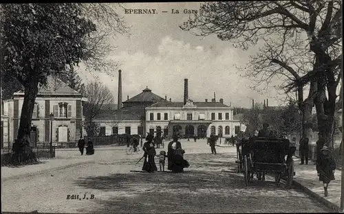 Ak Épernay Marne, La Gare