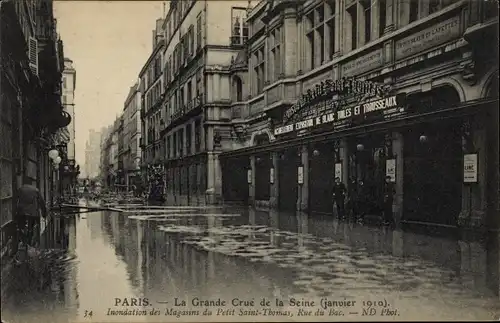 Ak Paris VII, Rue du Bac, Die große Seineflut, Januar 1910, Petit St. Thomas Store