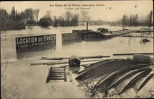 Ak Paris XVI Passy, Überschwemmung der Seine 1910, Quai bei Auteuil
