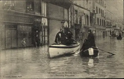 Ak Paris XI, Überschwemmung der Seine, Januar 1910, Faubourg Saint-Antoine