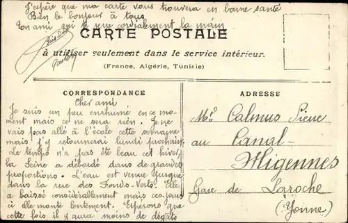 Postkarte Paris XII Reuilly, Die Überschwemmungen 1910, Porte de Bercy, Boot