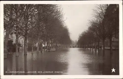 Ak Paris IX, Überschwemmung der Seine 1910, Avenue d'Antin