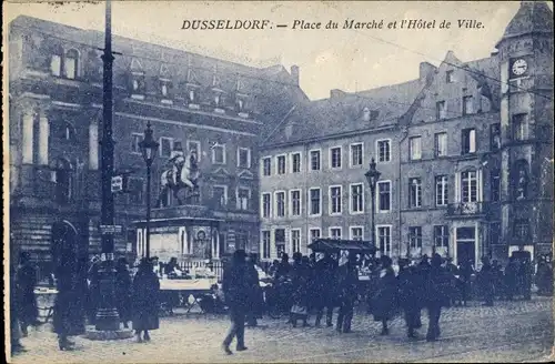 Ak Düsseldorf am Rhein, Marktplatz, Rathaus, Denkmal