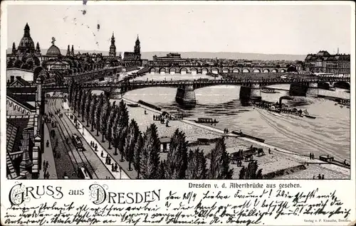 Litho Dresden, Blick von der Albertbrücke auf die Stadt