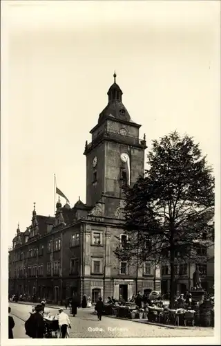 Ak Gotha Thüringen, Rathaus, Marktstände