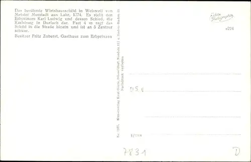 Ak Weisweil in Baden, Wirtshausschild von Meister Morstadt, Gasthaus zum Erbprinzen