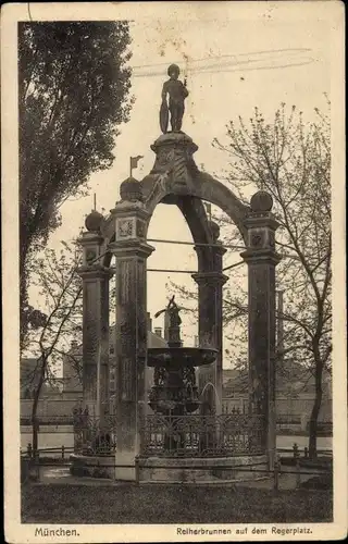 Ak München, Reiherbrunnen, Regerplatz