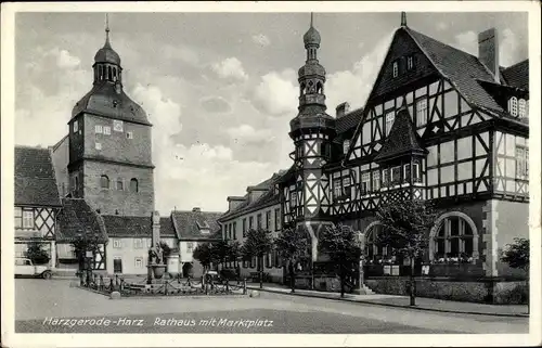 Ak Harzgerode Harz, Rathaus mit Marktplatz