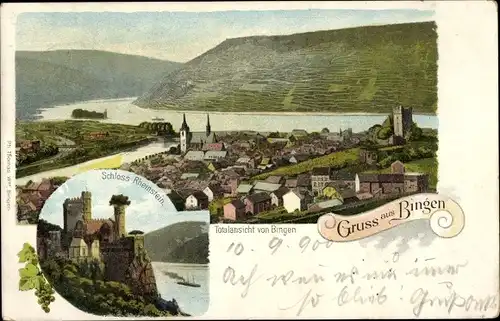 Litho Bingen am Rhein, Totalansicht, Schloss Rheinstein