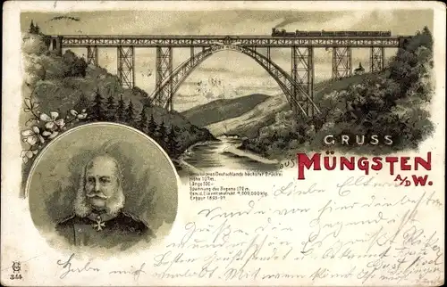 Litho Müngsten an der Wupper Wuppertal, Müngstener Brücke, Kaiser Wilhelm Brücke
