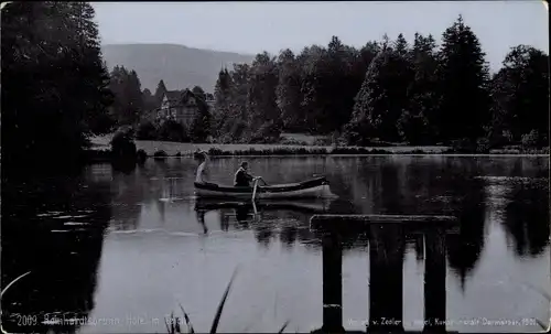 Ak Reinhardsbrunn Friedrichroda im Thüringer Wald, Hotel, Teich, Ruderboot