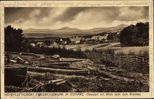 Ak Friedrichsbrunn Thale im Harz, Oberdorf, Panorama, Brocken
