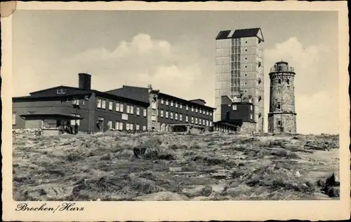 Ak Brocken Nationalpark Harz, Brockenturm, Brockenhotel