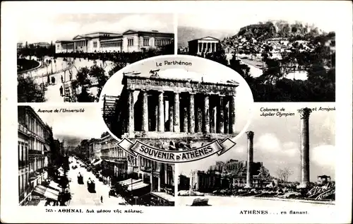 Ak Athen, Griechenland, Parthenon, Säulen des Olympischen Jupiter, University Avenue