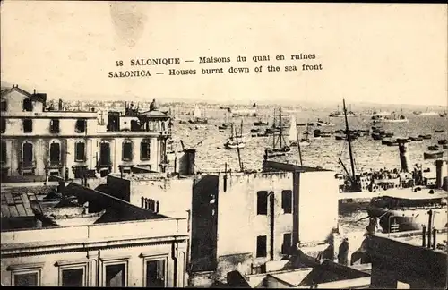 Ak Saloniki Thessaloniki Griechenland, zerstörte Kaihäuser