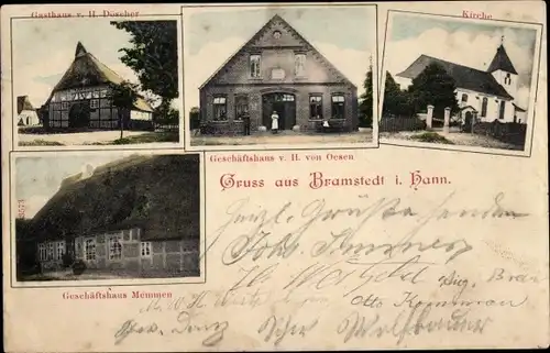 Ak Bramstedt Hagen im Bremischen in Niedersachsen, Kirche, Gasthaus, Geschäftshaus Memmen