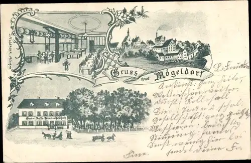 Ak Mögeldorf Nürnberg Mittelfranken, Gasthaus, Innenansicht, Totalansicht