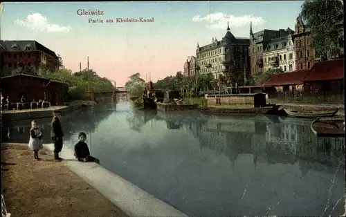 Ak Gliwice Gleiwitz Schlesien, Partie am Klodnitz Kanal