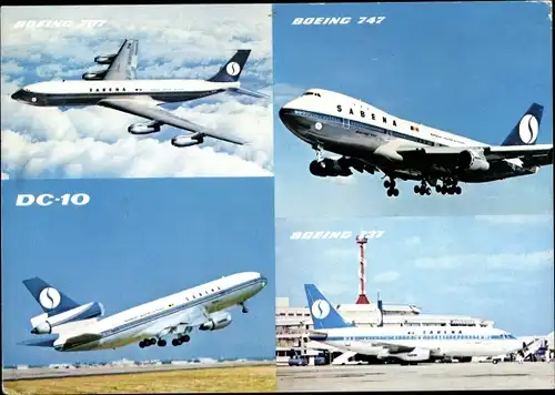 Ak Douglas DC 10, Boeing 747, Boeing 737, Passagierflugzeuge, Belgische Fluggesellschaft Sabena
