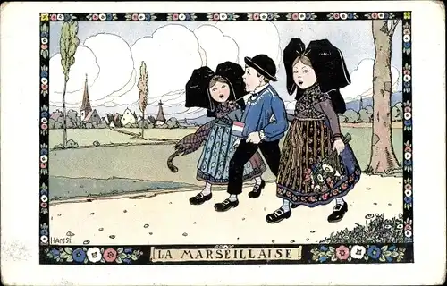 Künstler Ak Hansi, La Marseillaise, Elsässer Trachten