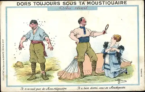 Künstler Ak Guillaume, Albert, Dors Toujours sous ta Moustiquaire, Au reveil, Schutz vor Insekten